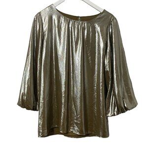 Ann Taylor Medium Gold Bronze Lame Top 3/4 Sleeves Womens Blouse Holiday